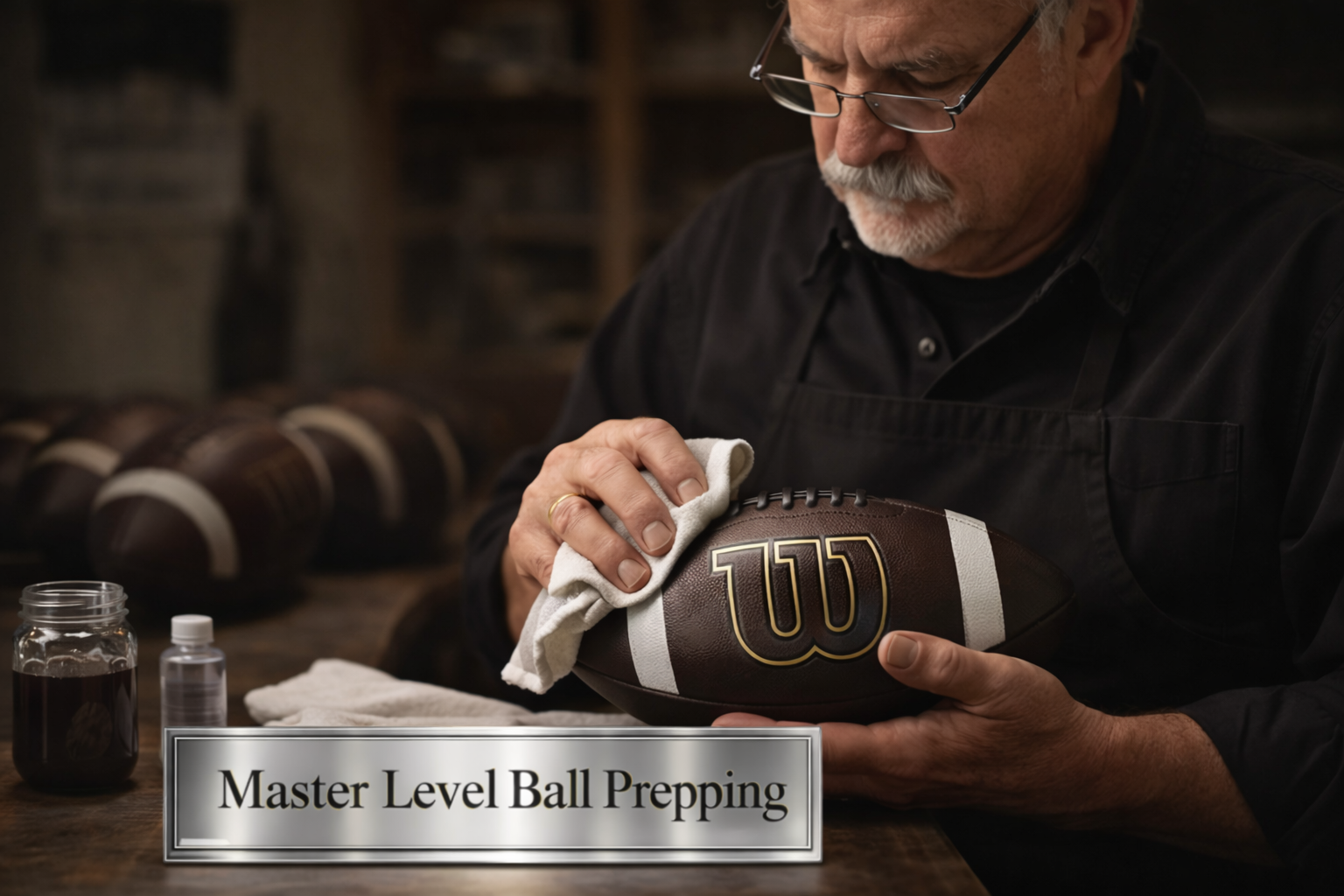 Hand-prepping a football at the Elysium Elite Ball Prep workshop